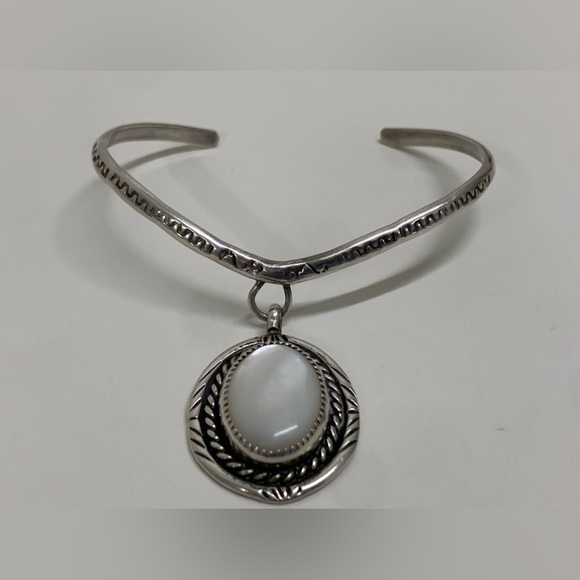 Victorian Era Antique Sterling Silver Bracelet w/ Moonstone Pendant - Picture 12 of 16